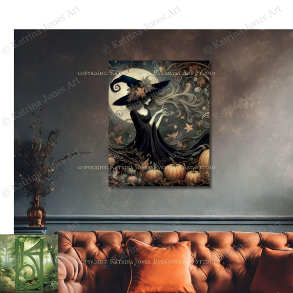 a living room with a couch and a painting on the wall