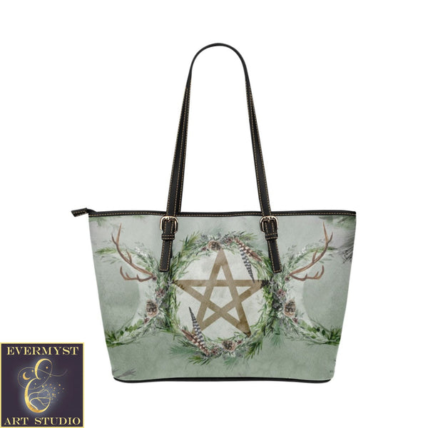 Forest Pentacle Leather Tote Bag (Model 1651) (Big) Bags