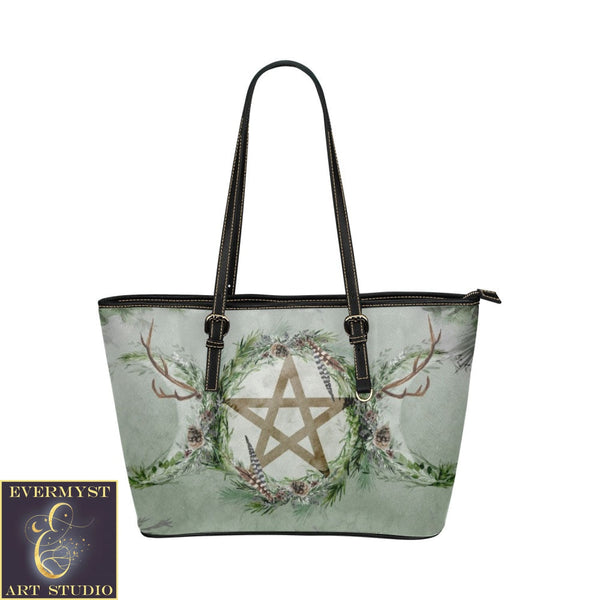 Forest Pentacle Leather Tote Bag (Model 1651) (Big) Bags