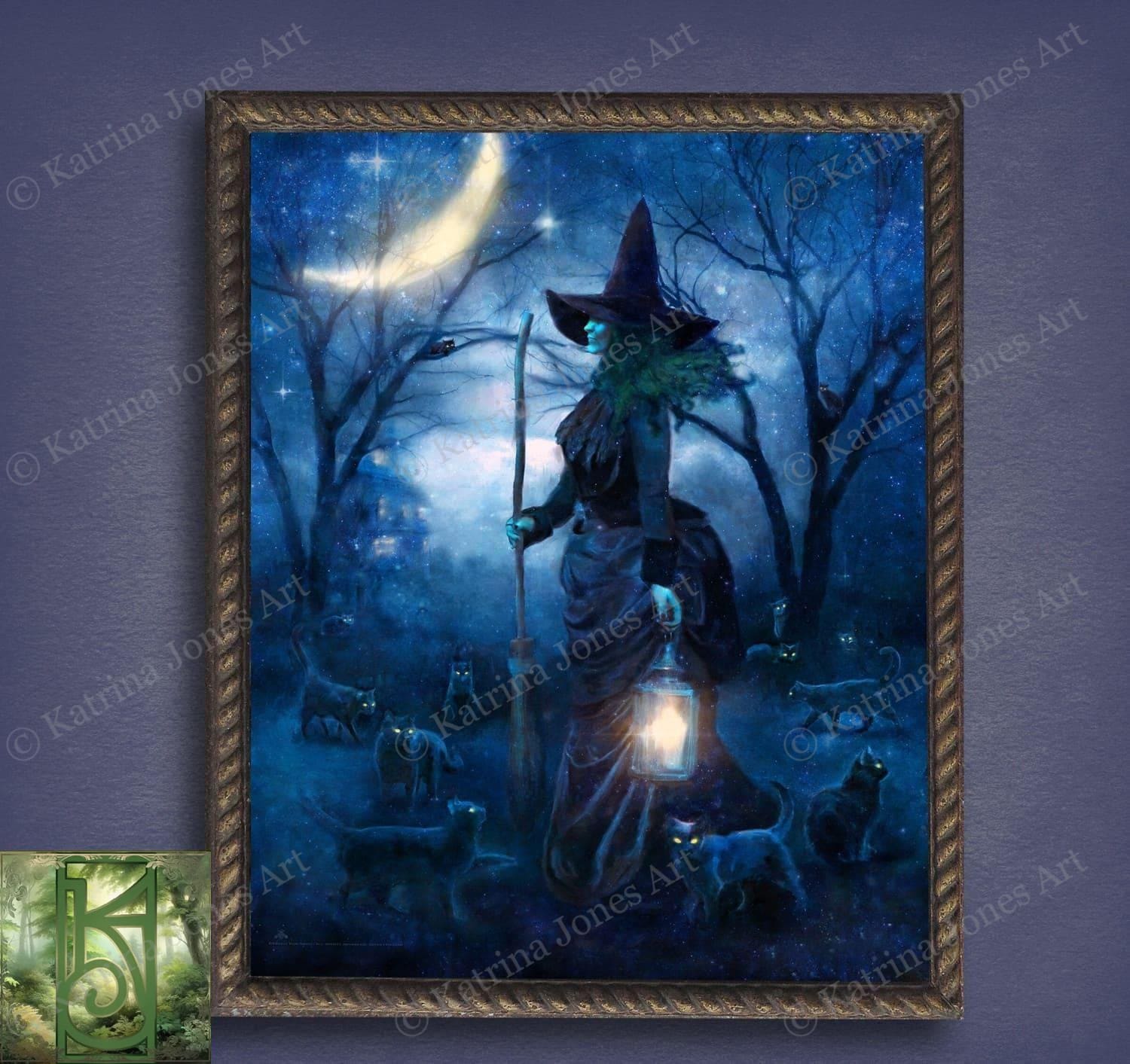 Witch Painting Halloween Decor Witchy Samhain Art Print