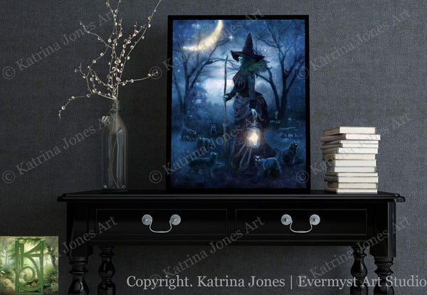 Witch Painting Halloween Decor Witchy Samhain Art Print