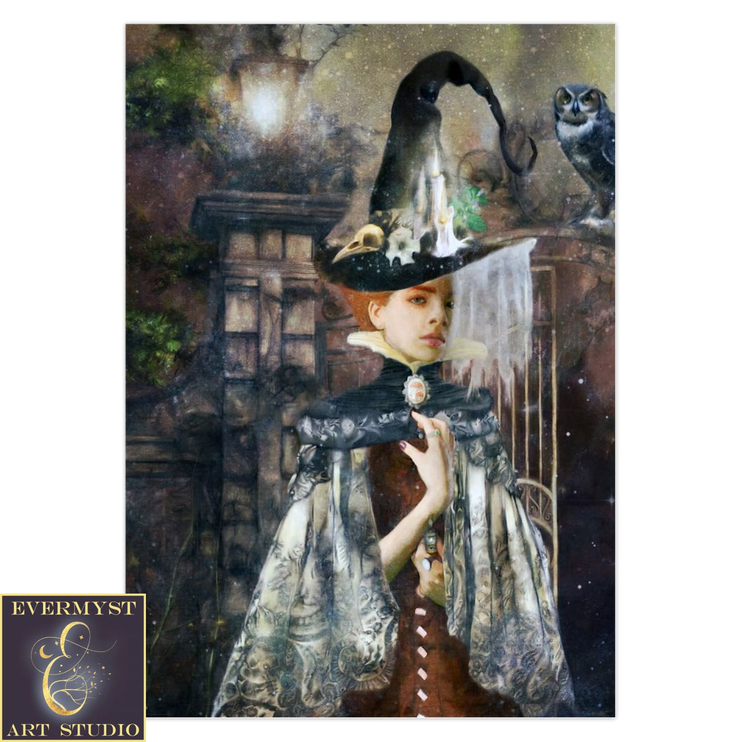 Witch Portrait Artistic Greeting Card Dark Academia Witchy Samhain Blank Notecard 1