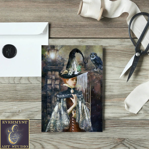 Witch Portrait Artistic Greeting Card Dark Academia Witchy Samhain Blank Notecard