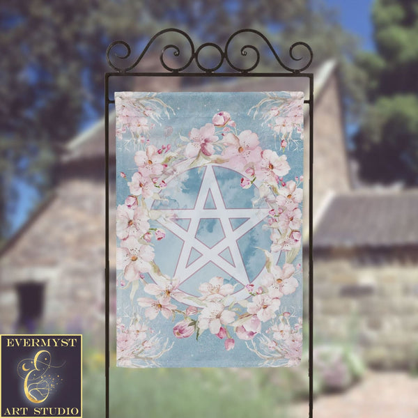 Witch Spring Garden Flag - Pentacle Wicca Pagan Ostara Decoration