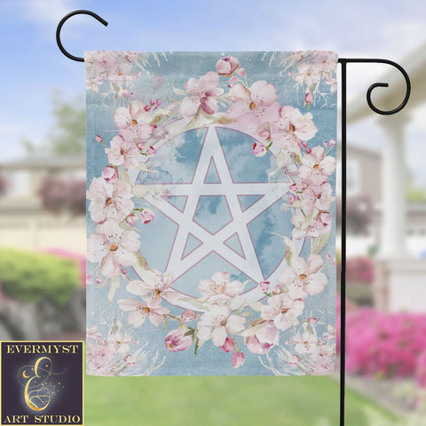 Witch Spring Garden Flag - Pentacle Wicca Pagan Ostara Decoration