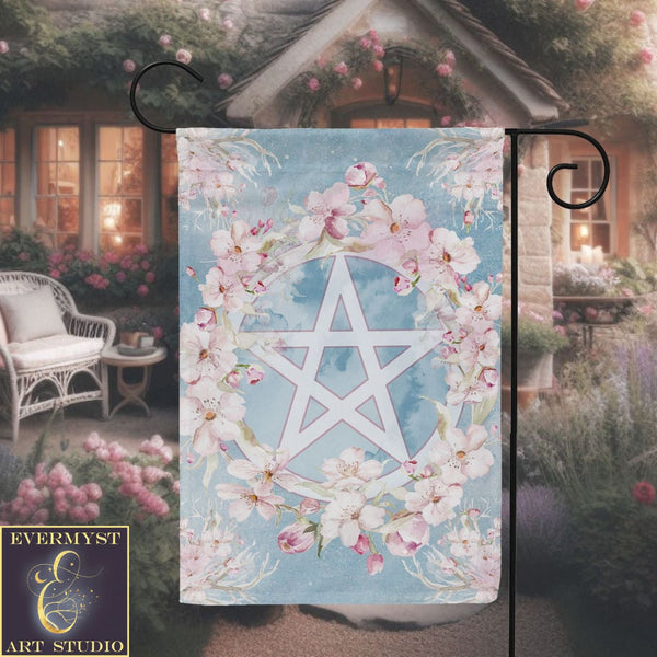 Witch Spring Garden Flag - Pentacle Wicca Pagan Ostara Decoration