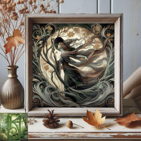 a painting of a woman in a long flowing dress