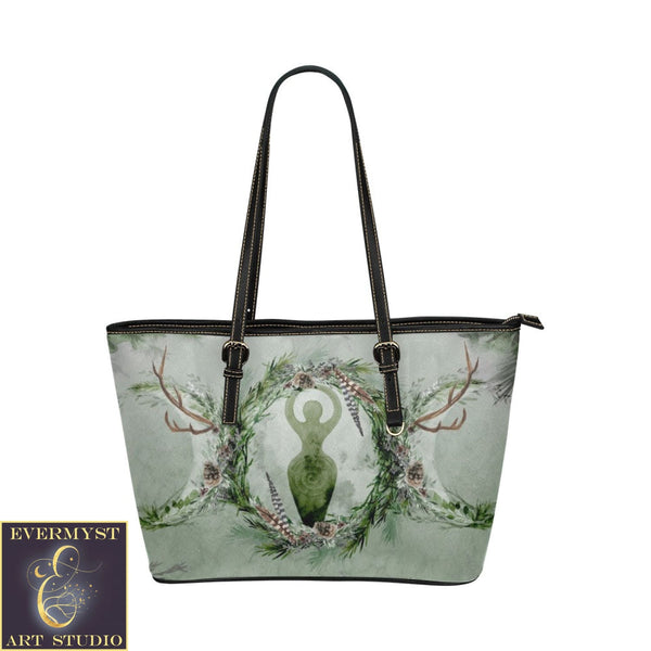 Forest Goddess Leather Tote Bag (Model 1651) (Big) Bags