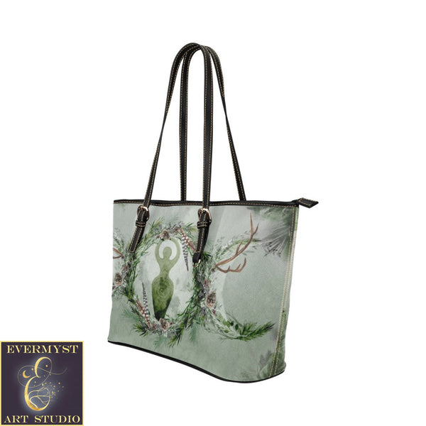 Forest Goddess Leather Tote Bag (Model 1651) (Big) Bags