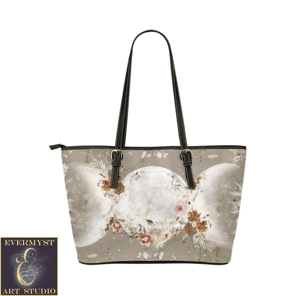 Fall Leaves Triple Moon Leather Tote Bag (Model 1651) (Big) Bags