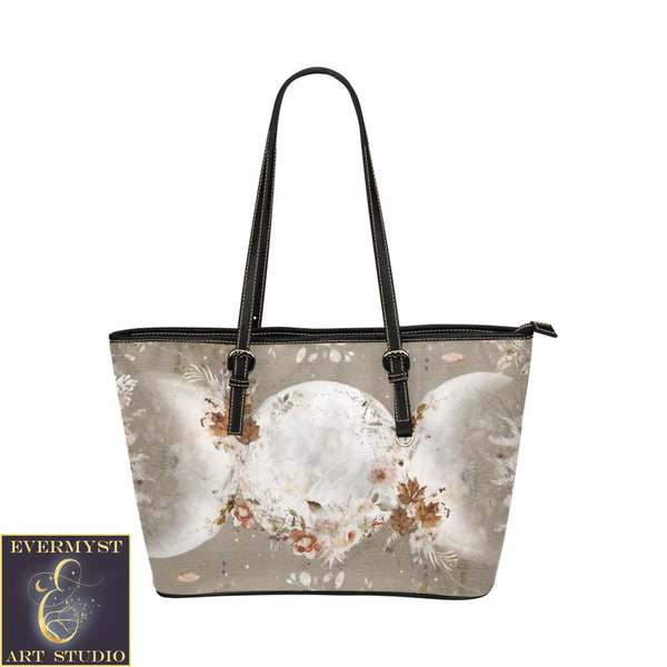 Fall Leaves Triple Moon Leather Tote Bag (Model 1651) (Big) Bags