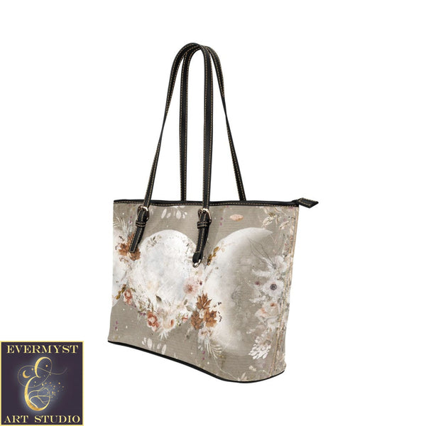 Fall Leaves Triple Moon Leather Tote Bag (Model 1651) (Big) Bags