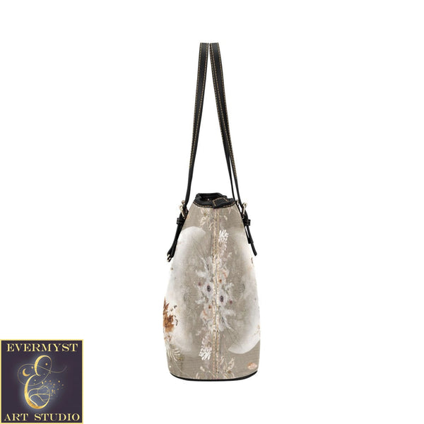 Fall Leaves Triple Moon Leather Tote Bag (Model 1651) (Big) Bags