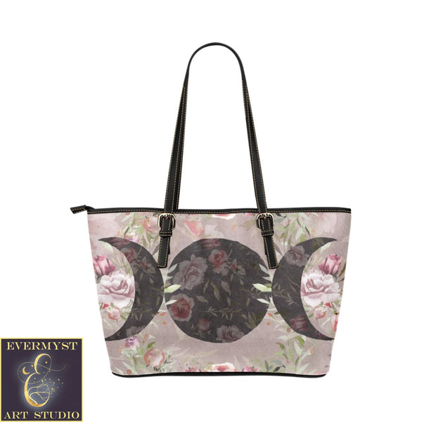 Black Rose Moon Leather Tote Bag (Model 1651) (Big) Bags