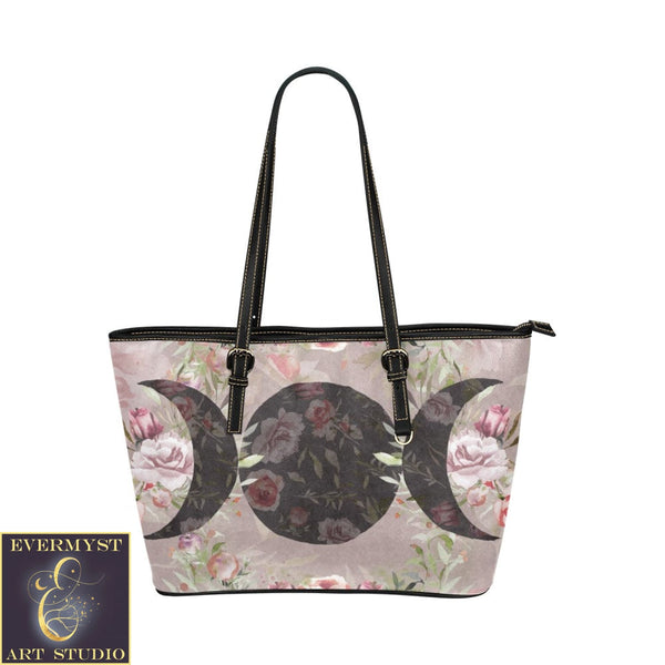 Black Rose Moon Leather Tote Bag (Model 1651) (Big) Bags