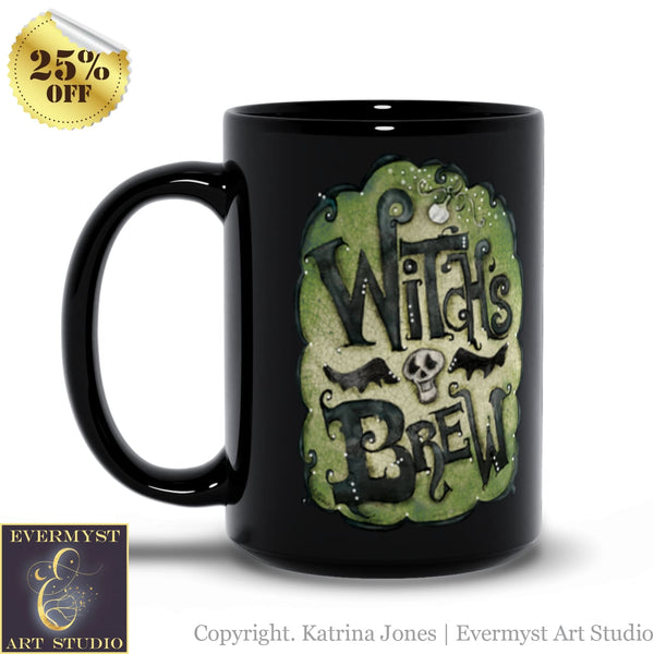 Witch’s Brew Coffee Tea Mug Cute Spooky Witchy Witches Whimsical Gift Illustration Black 11Oz