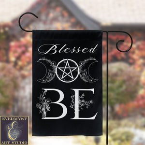 Witchy Decorative Garden Flag Blessed Be Wicca Pentacle