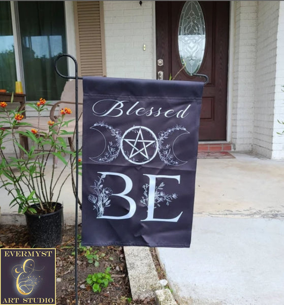 Witchy Decorative Garden Flag Blessed Be Wicca Pentacle