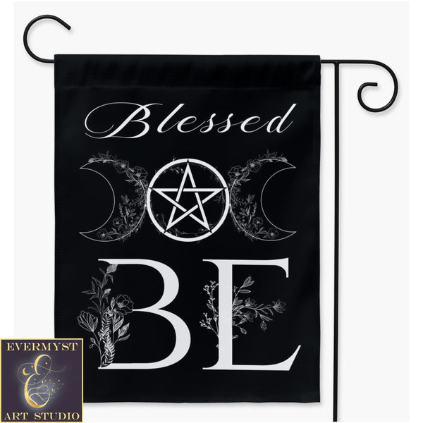 Witchy Decorative Garden Flag Blessed Be Wicca Pentacle