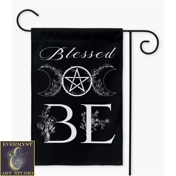 Witchy Decorative Garden Flag Blessed Be Wicca Pentacle