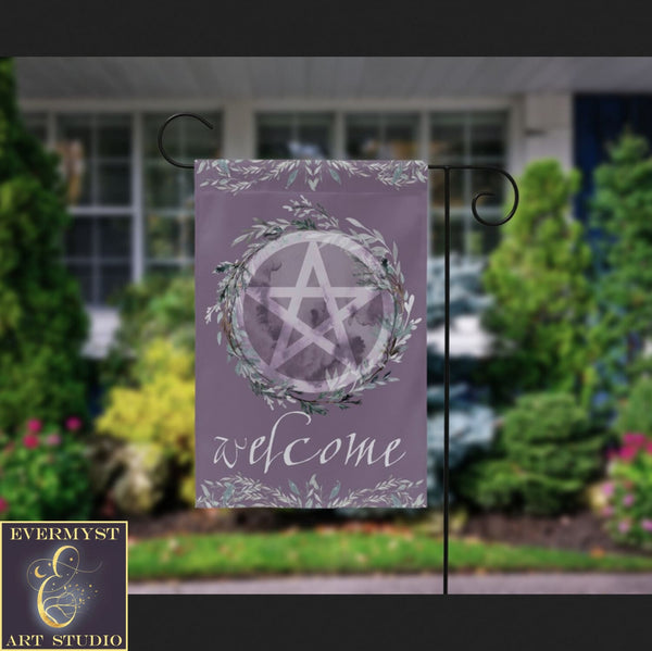 Witchy Garden Flag With Pentacle And Moon Design