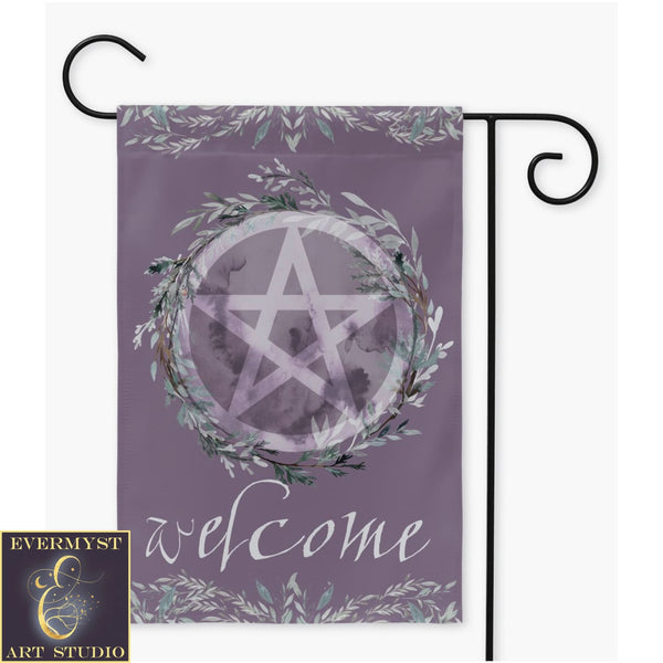 Witchy Garden Flag With Pentacle And Moon Design