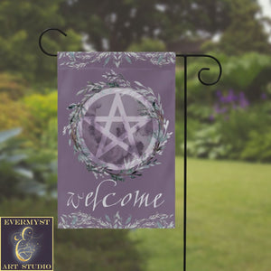 Witchy Garden Flag With Pentacle And Moon Design