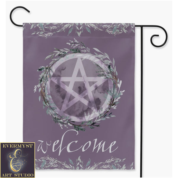 Witchy Garden Flag With Pentacle And Moon Design