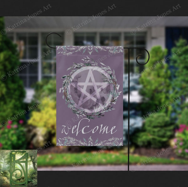 Witchy Garden Flag With Pentacle And Moon Design