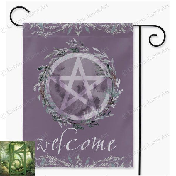 Witchy Garden Flag With Pentacle And Moon Design