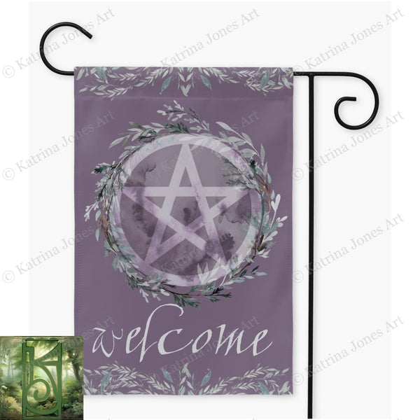 Witchy Garden Flag With Pentacle And Moon Design