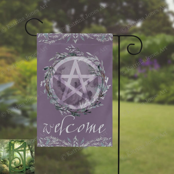Witchy Garden Flag With Pentacle And Moon Design