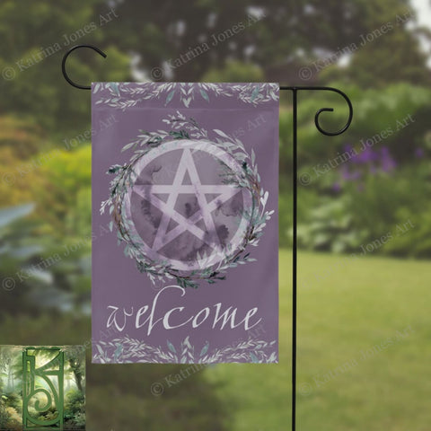 Witchy Garden Flag With Pentacle And Moon Design