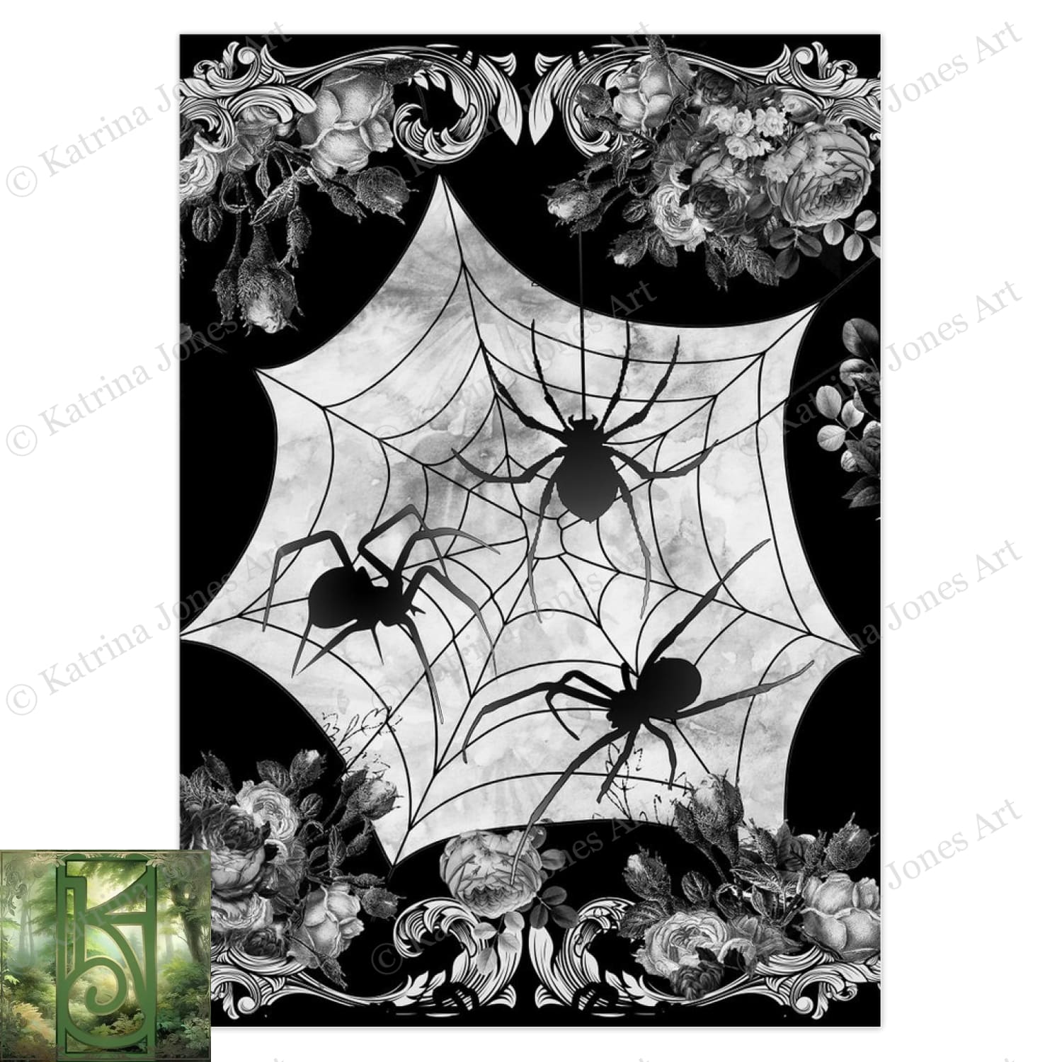 Witchy Gothic Spiders Greeting Card Halloween Dark Samhain Victorian Blank Notecard 10 Cards