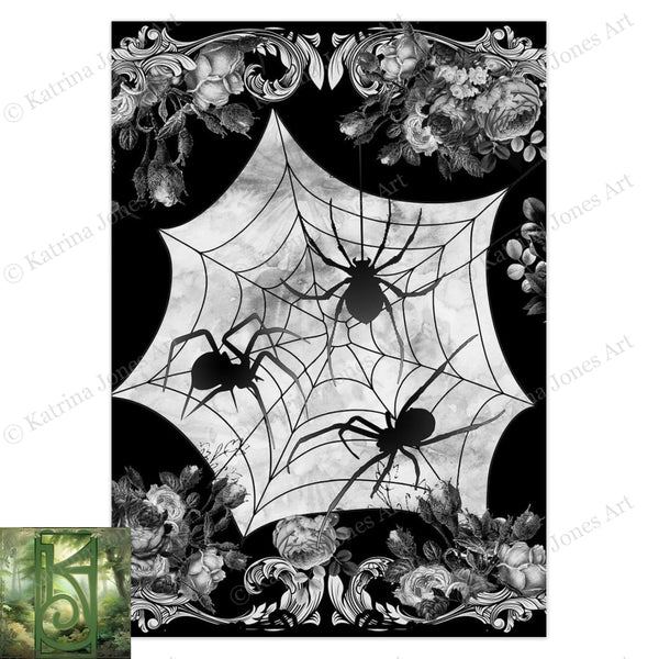 Witchy Gothic Spiders Greeting Card Halloween Dark Samhain Victorian Blank Notecard 10 Cards