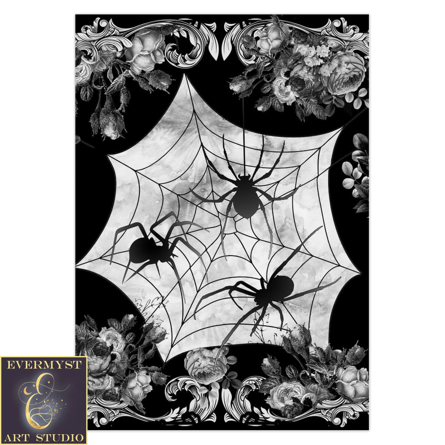 Witchy Gothic Spiders Greeting Card Halloween Dark Samhain Victorian Blank Notecard 10 Cards