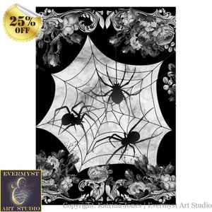 Witchy Gothic Spiders Greeting Card Halloween Dark Samhain Victorian Blank Notecard 10 Cards