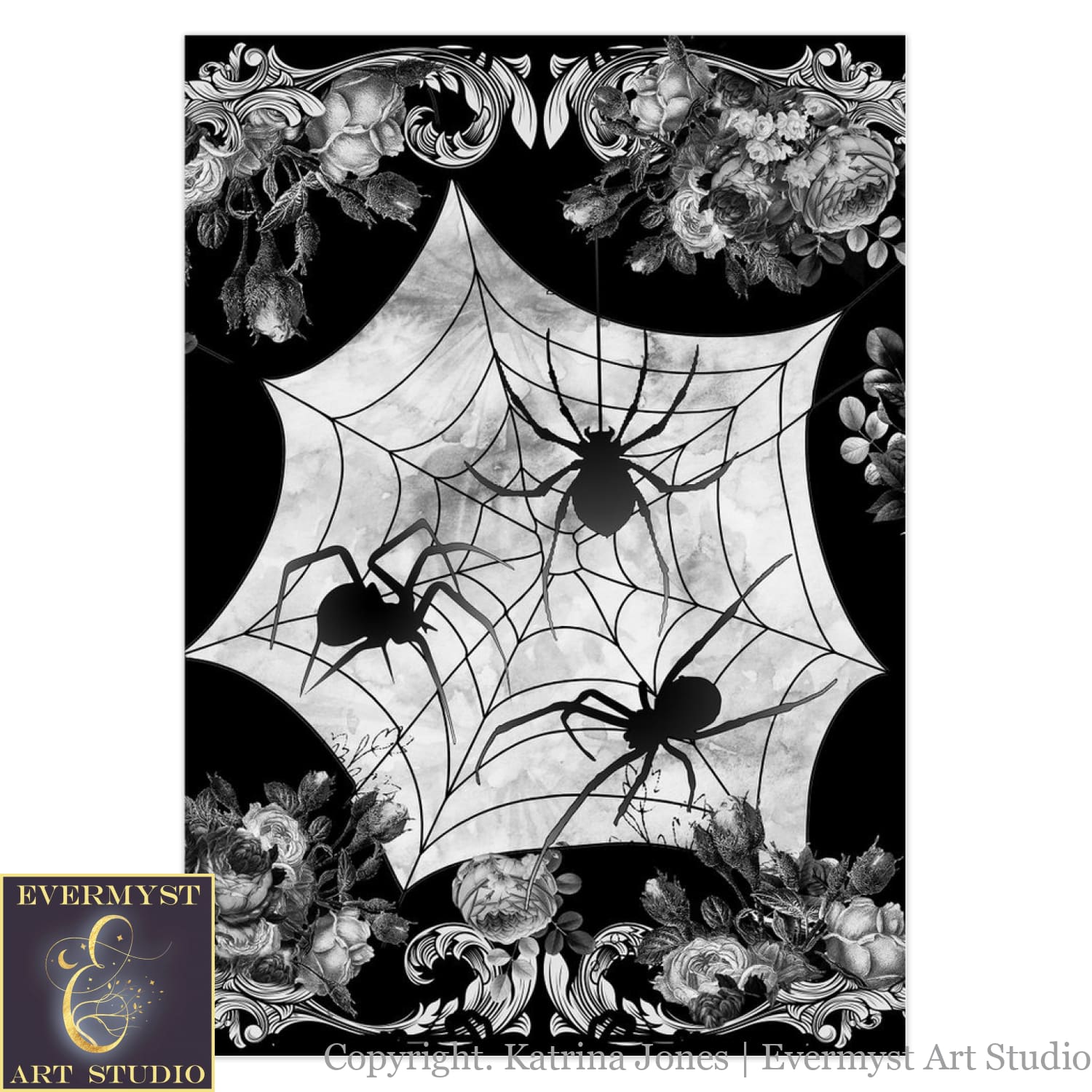 Witchy Gothic Spiders Greeting Card Halloween Dark Samhain Victorian Blank Notecard 10 Cards