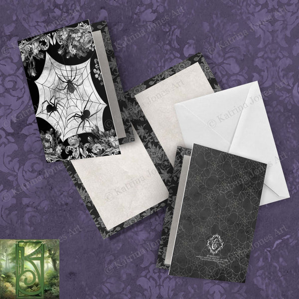Witchy Gothic Spiders Greeting Card Halloween Dark Samhain Victorian Blank Notecard