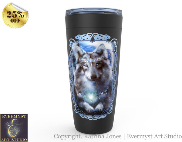 Wolf Spirit Travel Tumbler Animal Totem Wildlife Mythical Fantasy Mug Cup Black