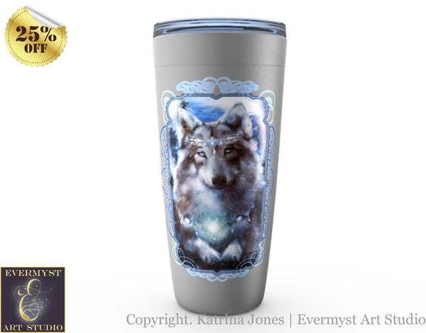 Wolf Spirit Travel Tumbler Animal Totem Wildlife Mythical Fantasy Mug Cup Stainless
