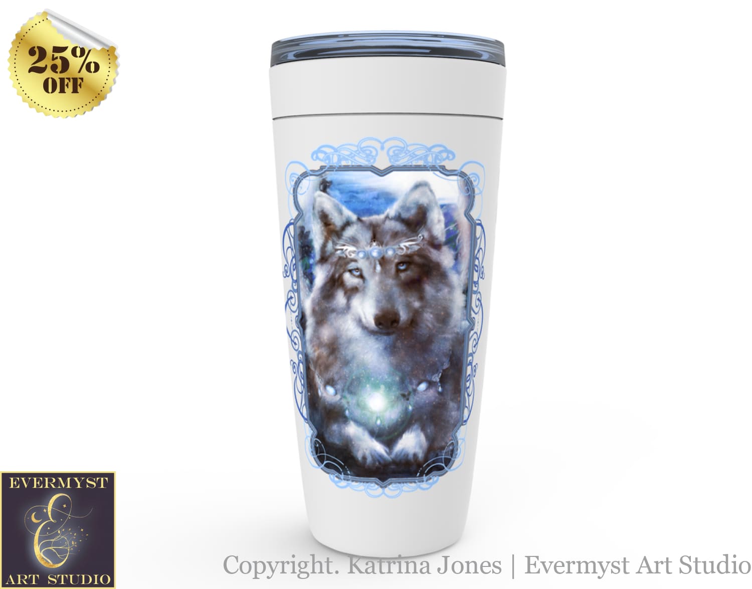 Wolf Spirit Travel Tumbler Animal Totem Wildlife Mythical Fantasy Mug Cup White