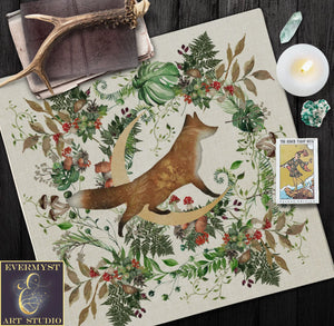 Woodland Altar Cloth - Forest Fox Moon Tarot Mat Square