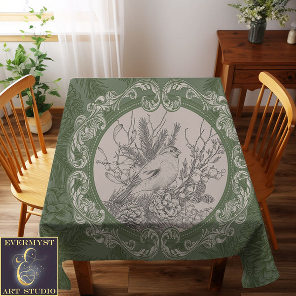 Woodland Bird Altar Cloth - Green Tarot Reading Mat Witch Decor Square