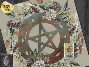 Woodland Fall Altar Cloth - Mabon Autumn Wiccan Pagan Decor 24X24 Inch Crepe Square