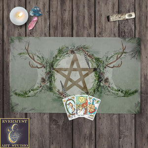 Woodland Pentacle Altar Cloth - Perfect For Witch Wicca Pagan And Tarot Cotton Twill Rec