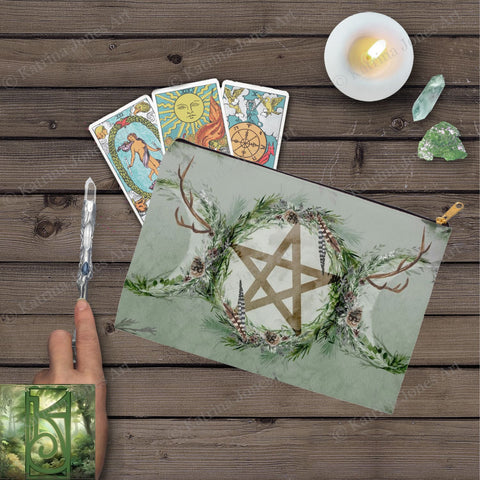 Woodland Pentacle Accessory Pouches Witch Wicca Pagan Nature Design Zippered Tarot Bag Pouch
