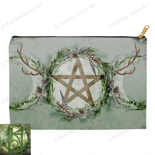 Woodland Pentacle Accessory Pouches Witch Wicca Pagan Nature Design Zippered Tarot Bag Pouch