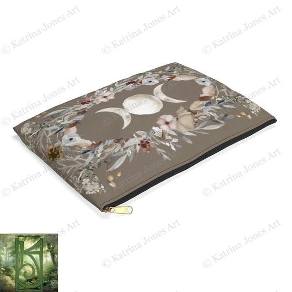 Triple Moon Goddess Pattern Accessory Zippered Pouch Purse Tarot Oracle Deck Makeup Zip Cosmetic