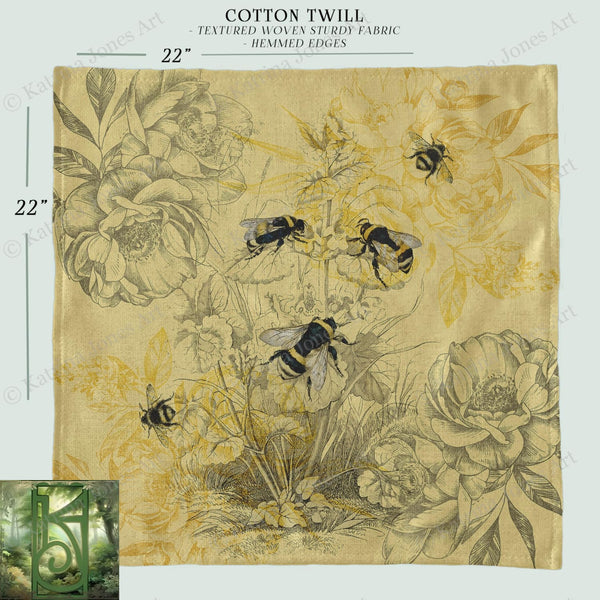 a drawing of bees and flowers on a yellow background